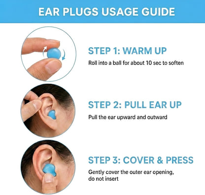 Ear Plugs for Sleeping & Snoring - 12 Pairs Moldable Silicone Gel Earplugs for Noise Cancelling, Swimming, Airplane, 32 dB NRR Reusable Waterproof Ear Plugs for Men Women (Blue)
