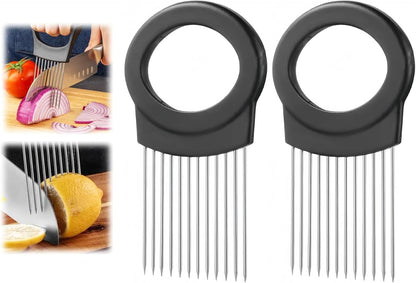 Onion Slicer, Stainless Steel Onion Holder for Slicing with Protective Case, Onion Cutter Tool for Meat Lemon Potato Tomato Avocado Egg Kitchen Slicing Assistant Tool (1 PCS)