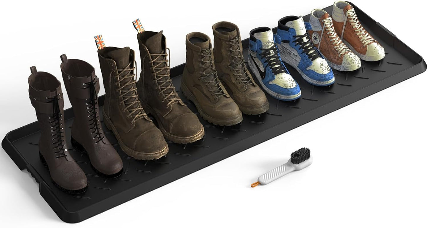 Extra Large Heavy Duty Boot Natural Rubber Shoe Mat for Entryway with Shoes Brush Large Boot Mat Multi-Purpose for Indoor or Outdoor, 16.1x 47.6 Inches