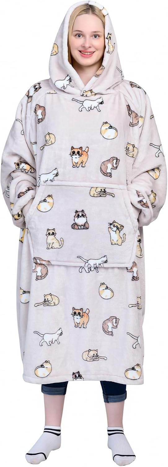 Wearable Blanket Sweatshirt Gifts for Women and Men, Warm and Cozy Giant Blanket Hoodie, Thick Flannel Blanket with Sleeves and Giant Pocket - Dark Gray