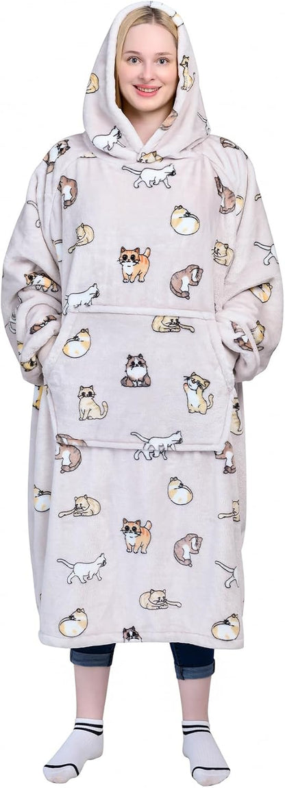 Wearable Blanket Sweatshirt Gifts for Women and Men, Warm and Cozy Giant Blanket Hoodie, Thick Flannel Blanket with Sleeves and Giant Pocket - Dark Gray