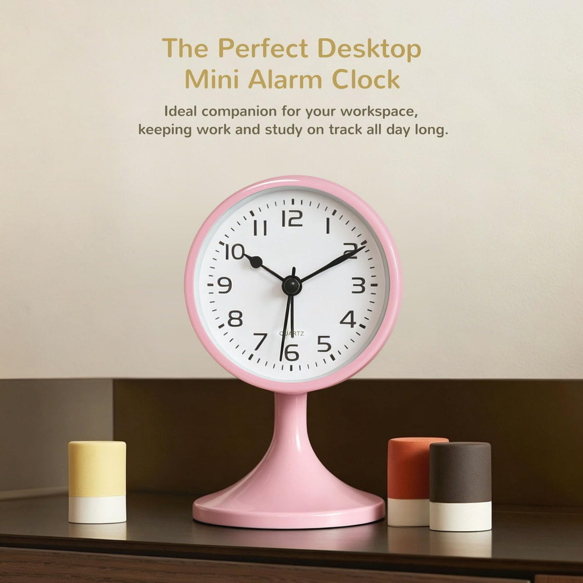 Alarm Clock, Metal 3 inch Silent Non Ticking Small Clock with Night Light, Battery Operated, Desk Analog Clock for Bedrooms Decoration, Old Fashioned Style Clock for Bedside, Adult, Gift