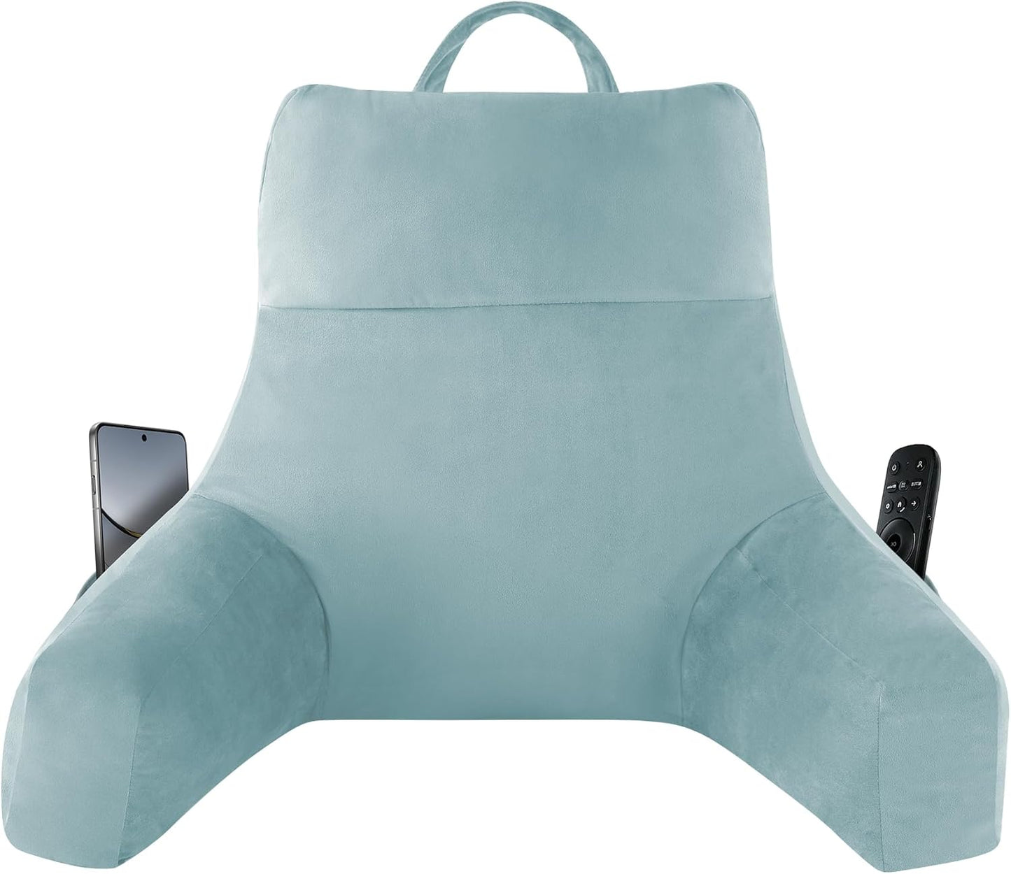 IPYNBAP Back Pillow for Bed Sitting up, Reading Pillow for Sitting in Bed Adult, Back Support Pillow, Memory Foam Sit up Lounge Backrest Pillow with Arms for TV, Couch, Chair, Dorm, 18 Inch, Grey