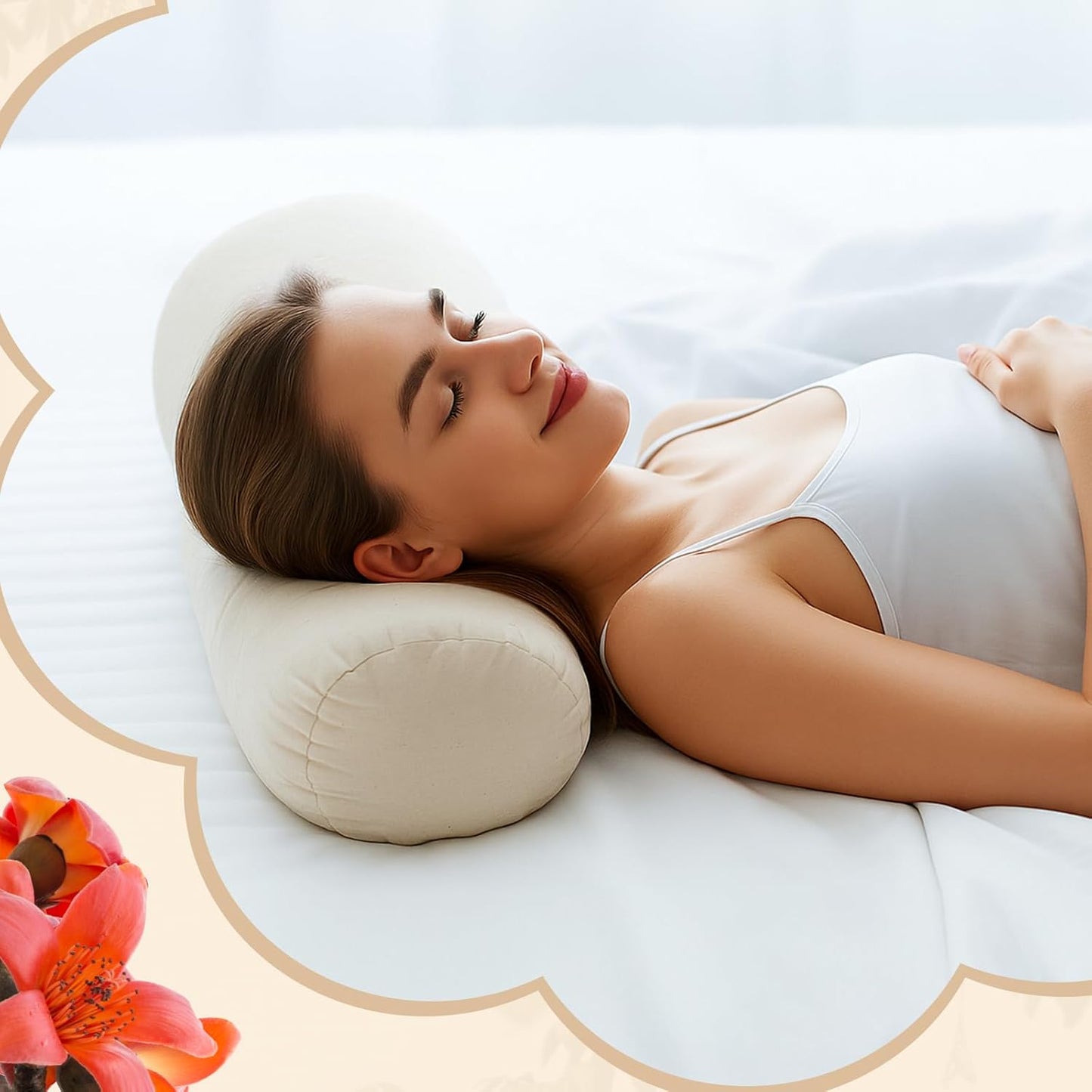 Leinuosen Organic Kapok Orthopedic Roll Pillow 16"x6" – Neck, Back, Knee & Leg Support Bolster – Cervical & Lumbar Roll for Pain Relief, Spinal Alignment – Natural Filling, Adjustable for Bed & Travel