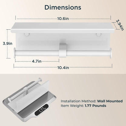 FORIOUS Toilet Paper Holder with Shelf, Commercial Toilet Paper Dispensers | Brushed Nickel | Wall Mount Bathroom Tissue Holder | SUS304 Stainless Steel Rustproof | Double Tissue Roll Holder