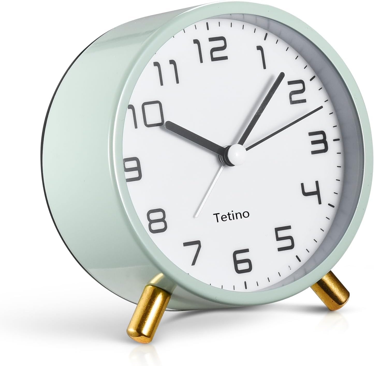 Tetino Analog Alarm Clocks,Retro Metal Desk Silent Non Ticking Small Clock with Night Light,Battery Operated,Simple Design,for Bedrooms, Bedside,Office,Home Décor (Green)