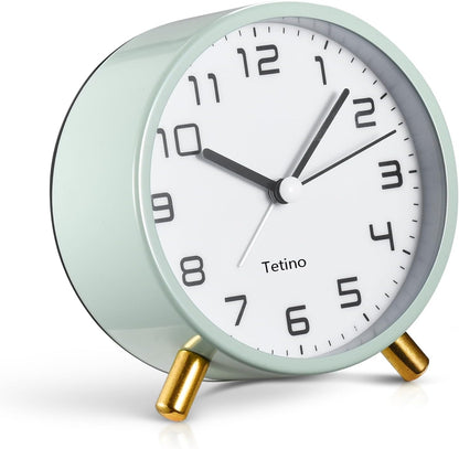 Tetino Analog Alarm Clocks,Retro Metal Desk Silent Non Ticking Small Clock with Night Light,Battery Operated,Simple Design,for Bedrooms, Bedside,Office,Home Décor (Green)