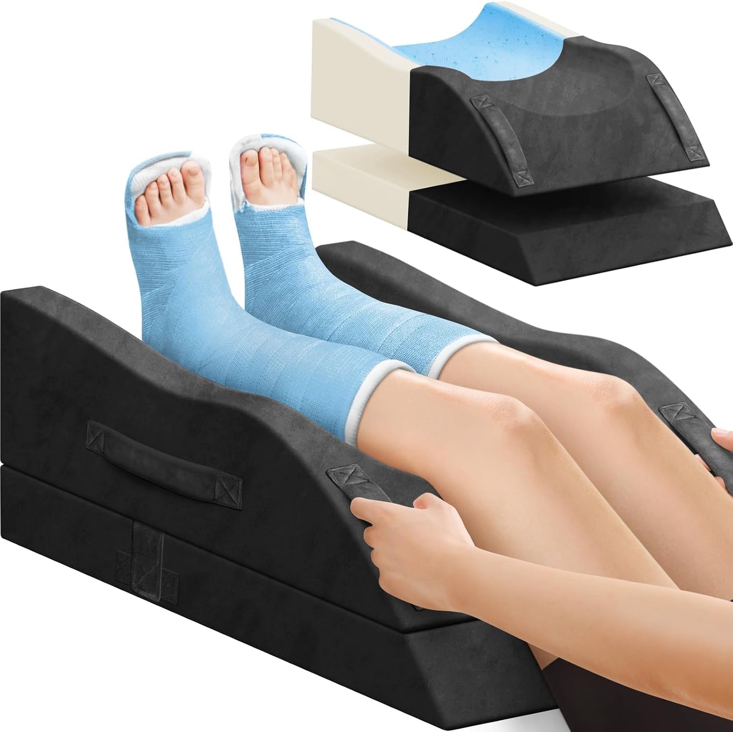 TranquilRelax Leg Elevation Pillow for After Surgery, Wedge Pillow, Grey | Single-leg design, adjustable height, U-shaped cradle, supportive memory foam, washable cover, leg elevation for swelling