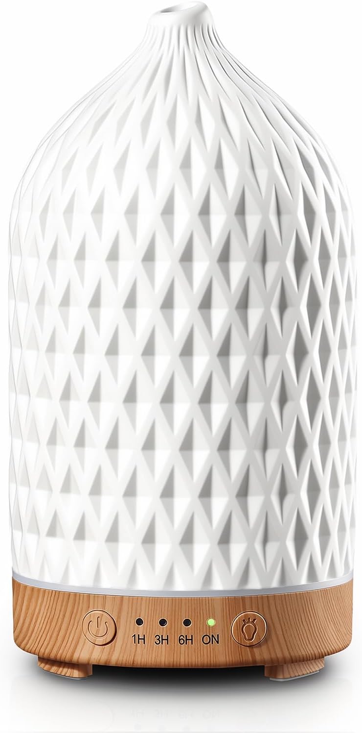 Gooamp 200ML Ceramic Essential Oil Diffuser for Home - Ultrasonic Aromatherapy Diffuser Humidifier with 7 Color LED Lights, Auto Shut-Off, 3 Timers for Bedroom, Office, Yoga, Black