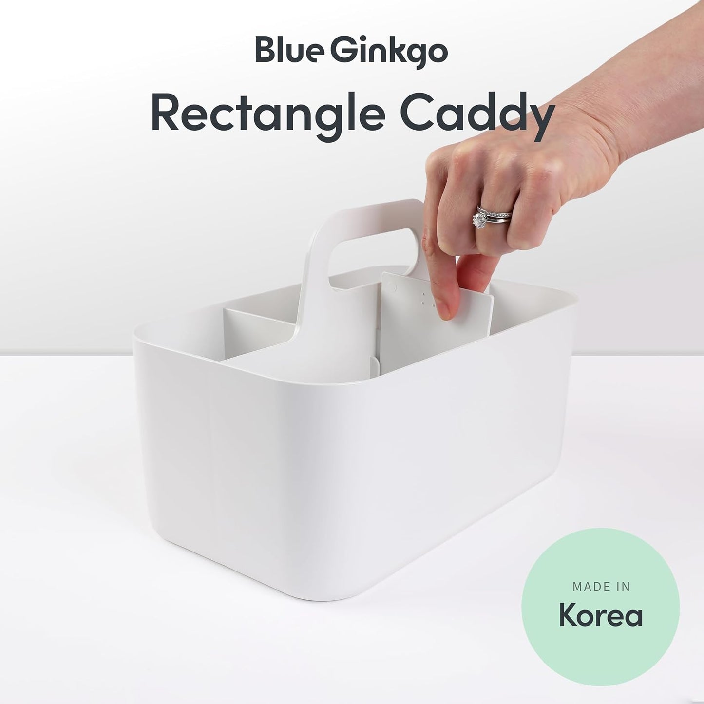 BLUE GINKGO Stackable Organizer Caddy, Rectangle, White, Made in Korea | Portable. Adjustable. Home, Office & School Storage.