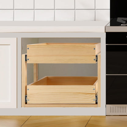 Pull Out Cabinet Organizer 17''W×21''D×16''H Slide Out Drawer | Soft Close Wood Kitchen Pullout Drawers for Cabinets Shelves for Kitchen, 2-Tier, Finished, Heavy-Duty, Bottom Assembly