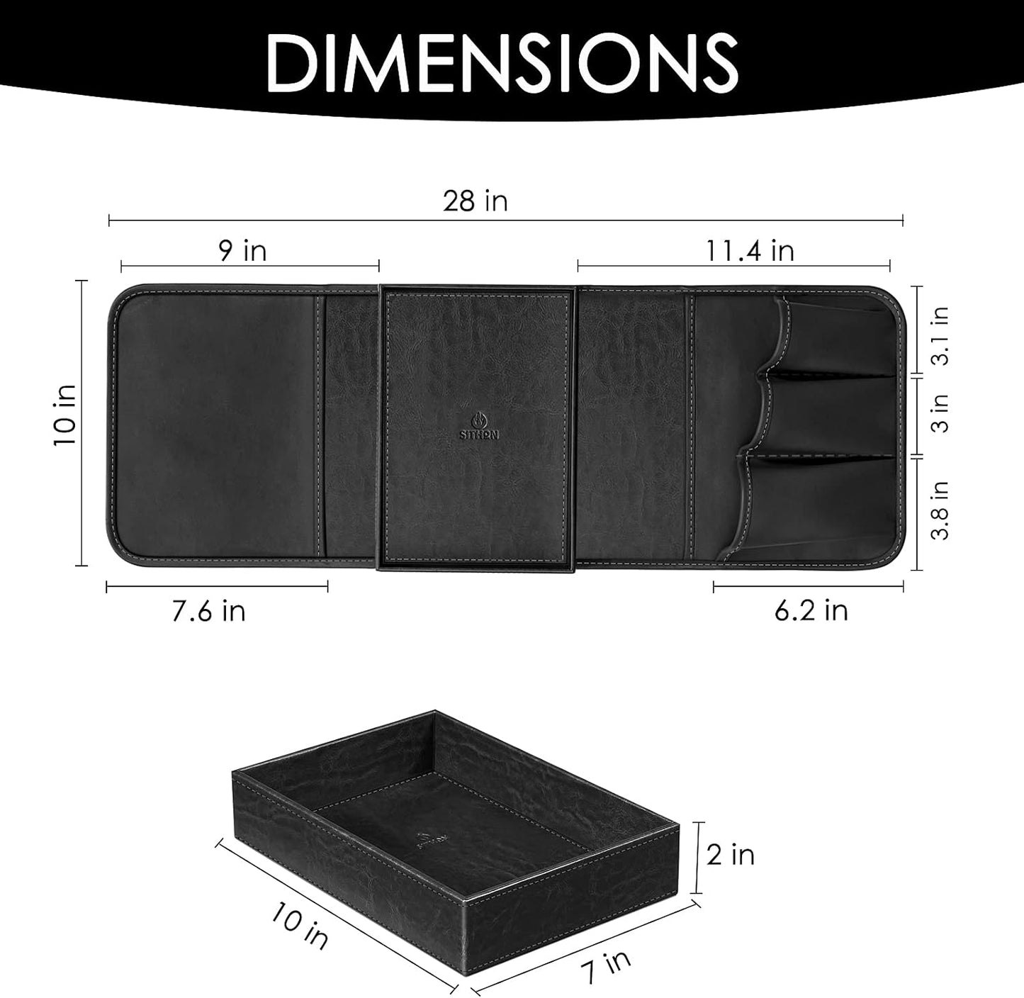 SITHON Sofa Remote Control Holder with Detachable Tray [Non Slip] | PU Leather Chair Couch Armrest Organizer Caddy with 5 Pockets for Magazines Phone iPad Remote Game Controller Eyeglasses