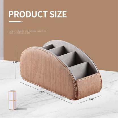 Pu Leather TV Remote Control Holder with 5 Compartments,Remote Caddy/Tray | Bedside Table Desk Storage Box/Organizer for Pen,DVD,Blu-Ray,Media Player,Heater Controller,Cosmetics,Glasses,Office Supplies