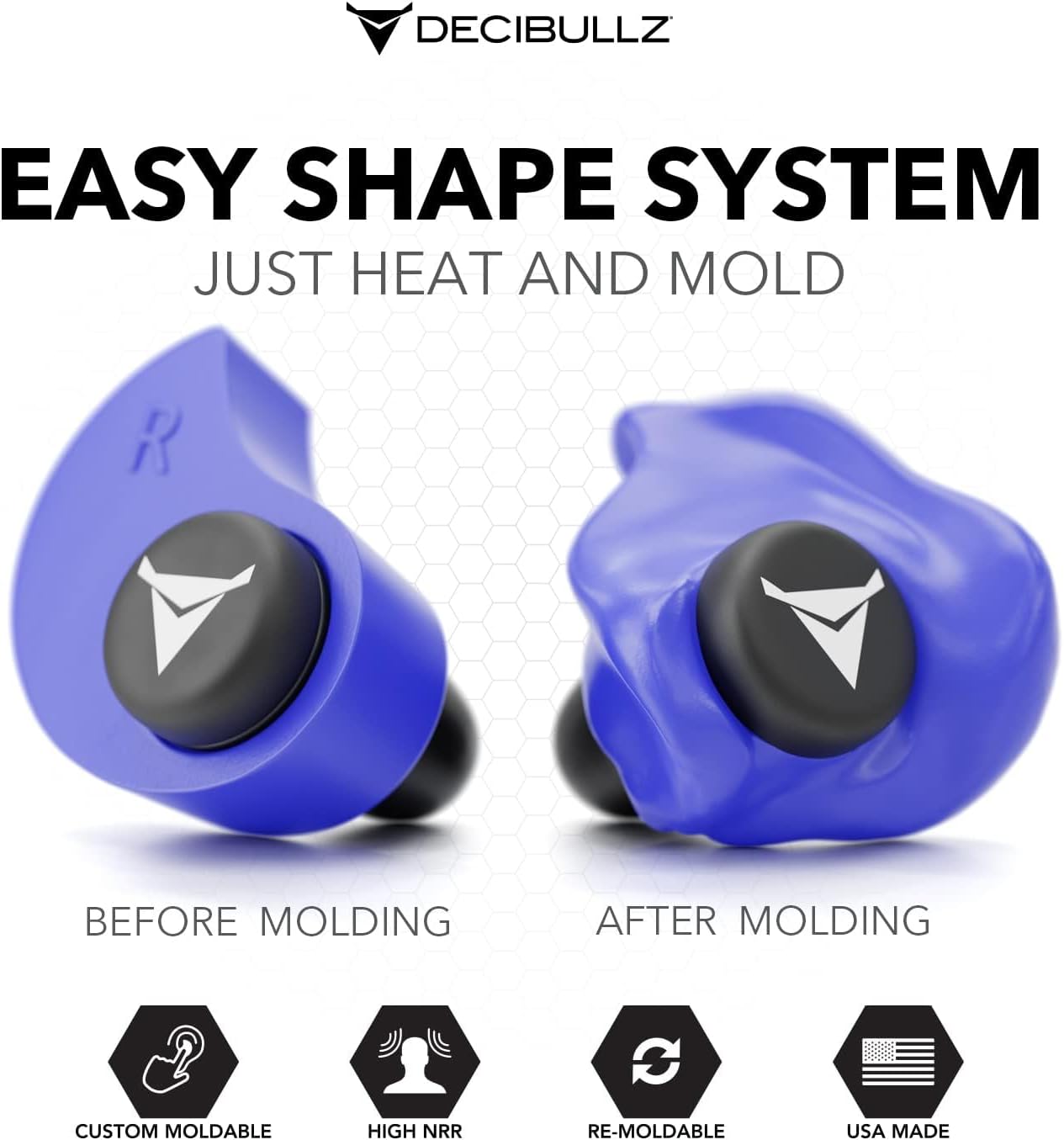 Decibullz - Custom Molded Earplugs, 31dB Highest NRR, Comfortable Hearing Protection for Shooting, Travel, Work and Concerts