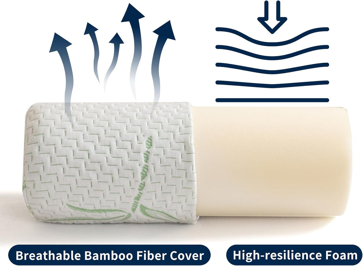 Neck Roll Pillow for Neck Pain Relief - High Resilience Foam Round Bolster Pillow for Cervical Support with Removable Washable Cover for Sleeping, Travel Legs Back Yoga (17X6 inch)