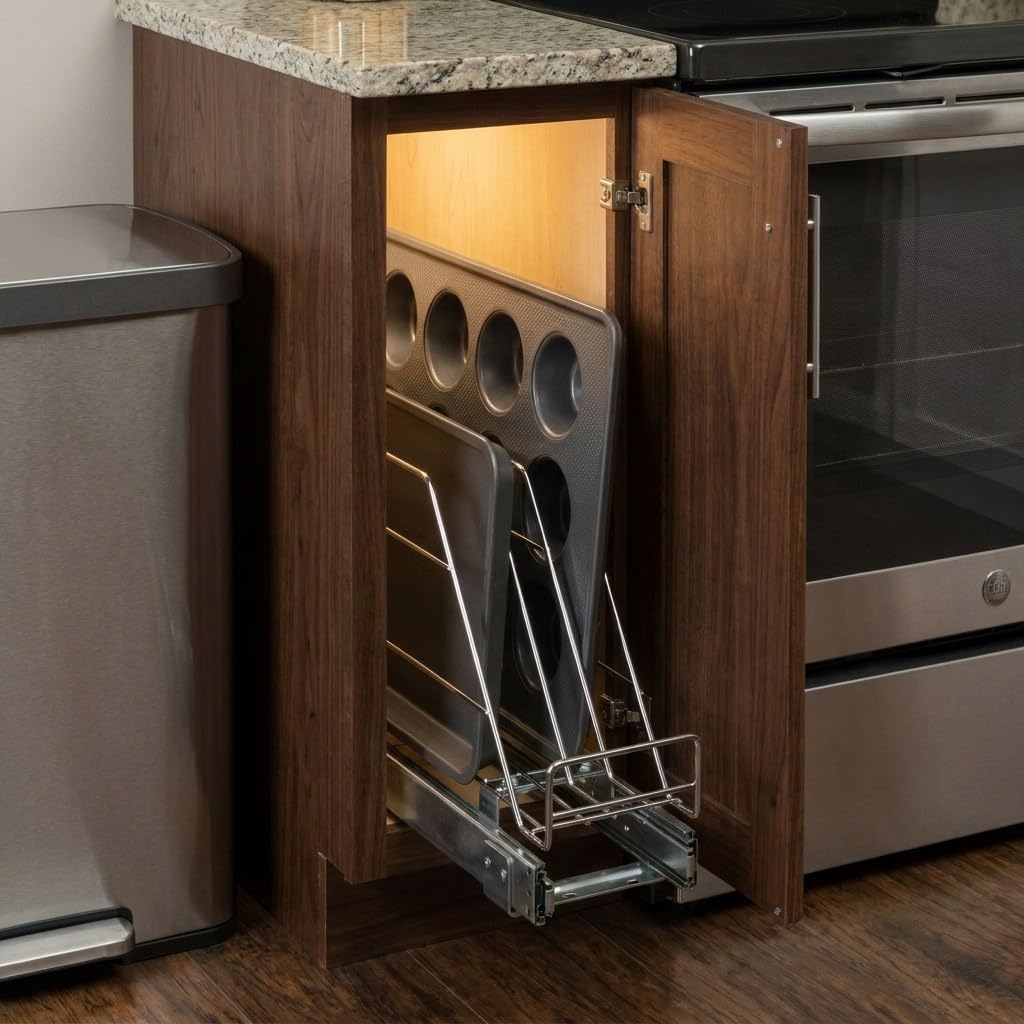 Household Essentials Glidez Multipurpose Chrome-Plated Steel Pull-Out/Slide-Out Storage Organizer for Cookware and Bakeware - 2-Tier Design - Fits Standard Size Cabinet or Shelf, Chrome
