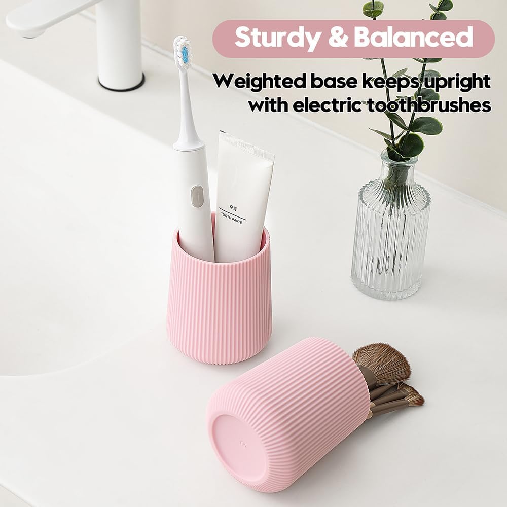YAUKPH Black Striped Toothbrush Holder | for Electric Toothbrushes Bathroom Organizer Cup for Toothpaste Kids & Adults
