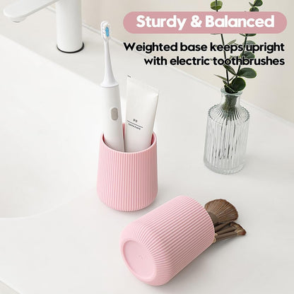 YAUKPH Black Striped Toothbrush Holder | for Electric Toothbrushes Bathroom Organizer Cup for Toothpaste Kids & Adults