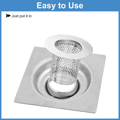 uxcell 2 Pack Shower Drain Strainer, 2" x 2.5" Stainless Steel Floor Drain Strainer Deep Sink Hair Catcher for Kitchen Bathroom Balcony Floor Drain, Fit Hole Size from 1.57" to 2.56"