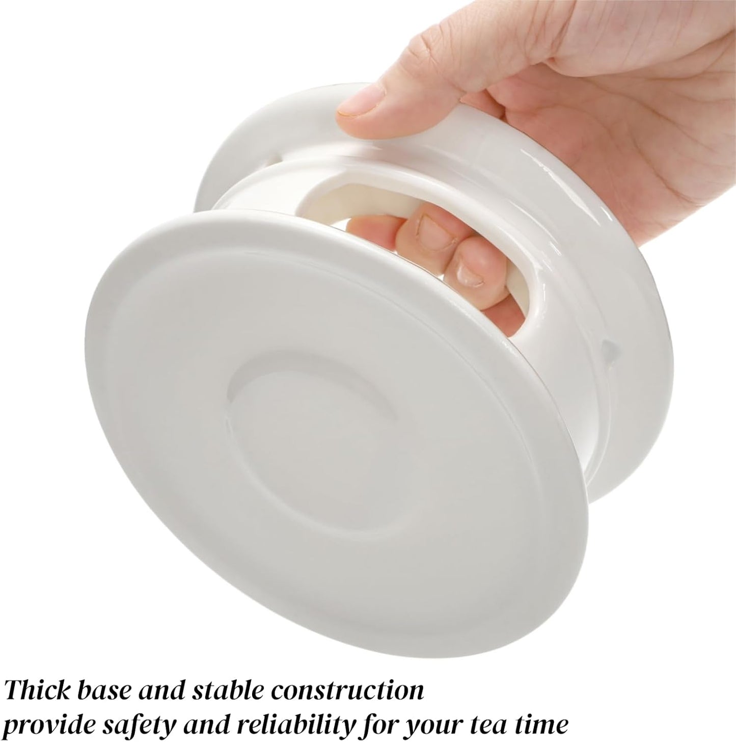Ceramic Teapot Warmer, Gold Rim Teapot Heater with Tealight Holder | White Porcelain Tea Kettle Holder Warming Base for Heating Coffee, Milk, Water, Soup