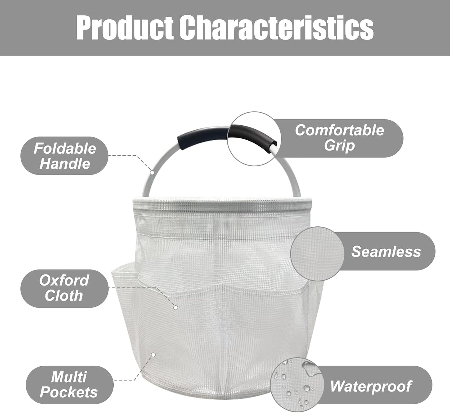 Qivine 17L Cleaning Caddy with Handle, Foldable Cleaning Supply Caddy(Blue) | Cleaning Caddy for Cleaning Supplies, Portable Cleaning Supplies Organizer with 6 Pockets, Cleaning Bucket for Kitchen Garden