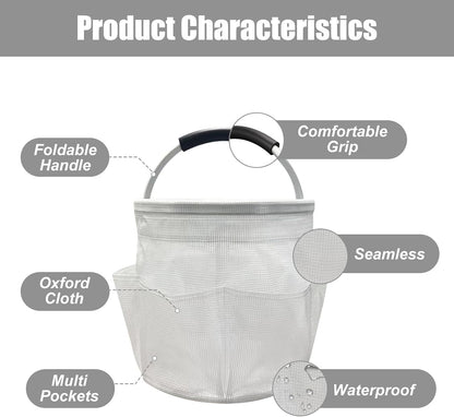 Qivine 17L Cleaning Caddy with Handle, Foldable Cleaning Supply Caddy(Blue) | Cleaning Caddy for Cleaning Supplies, Portable Cleaning Supplies Organizer with 6 Pockets, Cleaning Bucket for Kitchen Garden