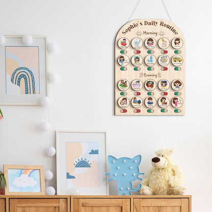 Daily Routine Chart for Kids, Visual Schedule, Routine Chart for Toddlers 3-5, Morning Bedtime Routine Chart for Toddlers, Wooden Chore Chart for Kids