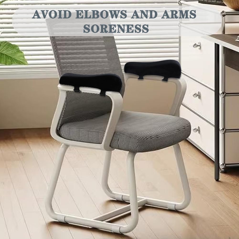 2 Pack Office Chair Armrest Pads Covers,Arm Rest Pad with Memory Foam Elbow Pillow for Forearm Pressure Relief, Arm Rest Covers for Office Chairs, Wheelchair, Comfy Gaming Chair (Black)