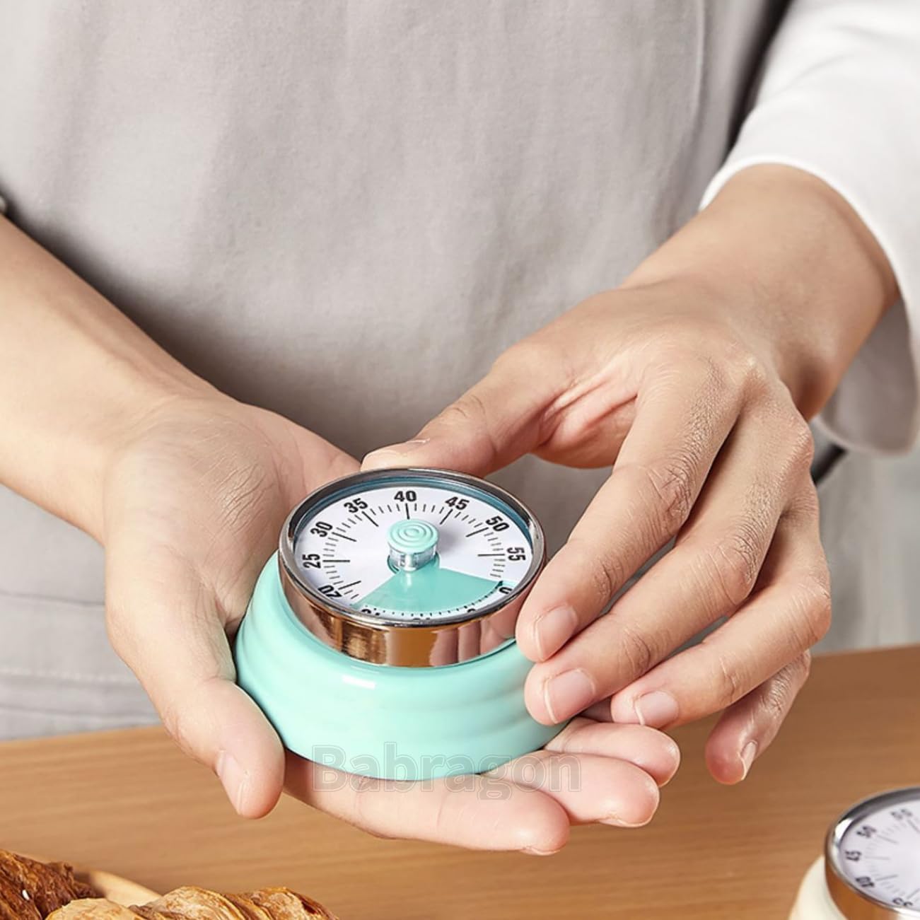 Visual Timer, 60-Minute Magnetic Mechanical Kitchen Timer Green | Stainless Steel Manual Countdown Timer with Loud Alarm for Cooking, Fitness, Office