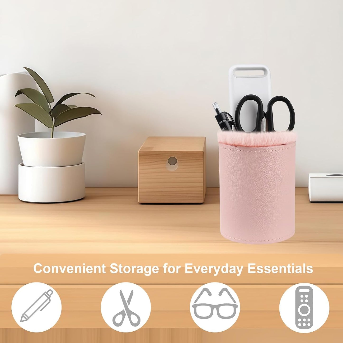 Glasses Holder for Nightstand, Plush Lined Eyeglass Case Stand with Protective Leather Exterior