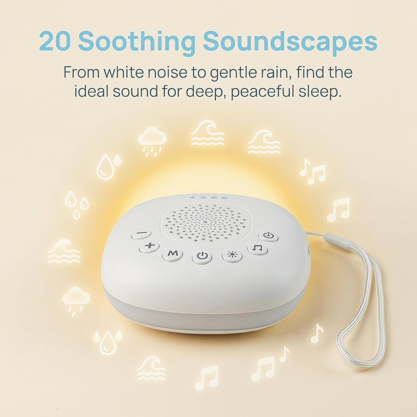 Portable White Noise Machine for Sleeping Baby Adult Office Privacy | Travel Sound Machine with Night Light, 20 Soothing Sounds, Rechargeable Baby Sleep Noise Maker for Home Nursery Stroller