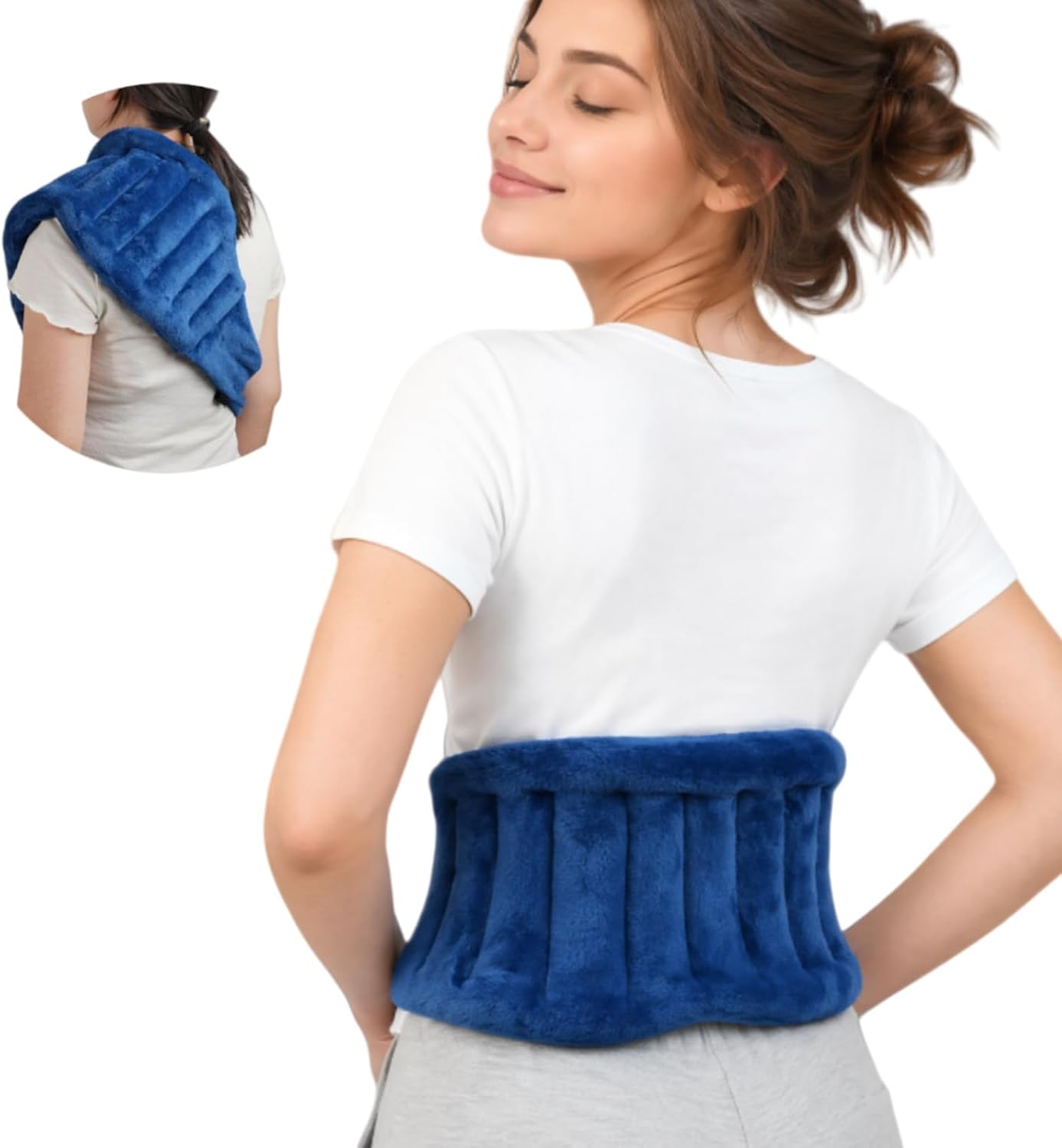 Fiyelep Microwavable Flaxseed Heating Pad, Hot Cold Reusable Therapy Wrap, Multi-Chamber Even Warmth, Soft Flannel Cover, Flexible Pack for Neck Shoulder Back Abdomen, Navy Blue