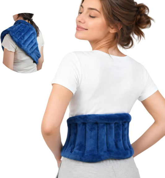 Fiyelep Microwavable Flaxseed Heating Pad, Hot Cold Reusable Therapy Wrap, Multi-Chamber Even Warmth, Soft Flannel Cover, Flexible Pack for Neck Shoulder Back Abdomen, Navy Blue