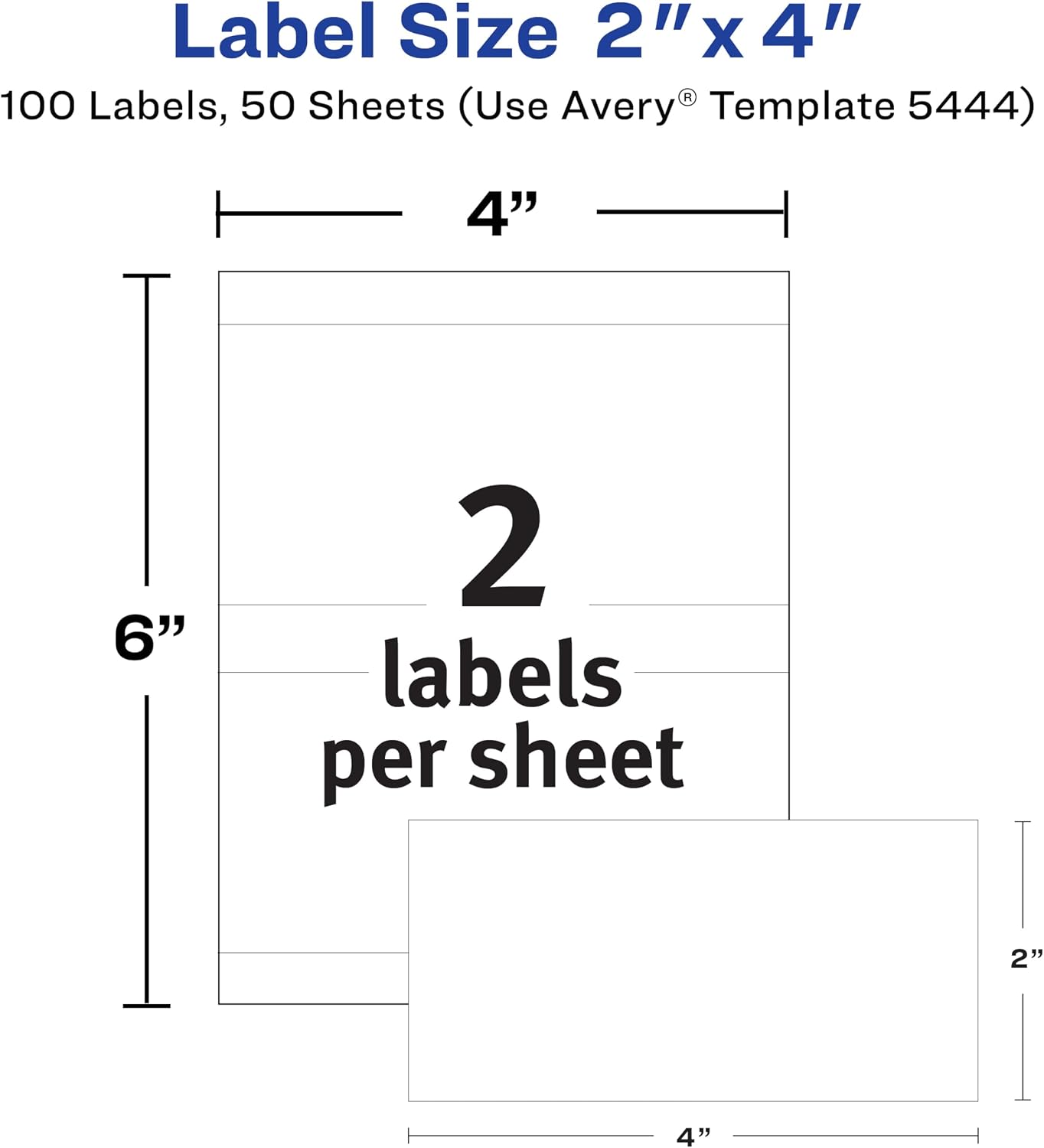 Avery® Printable All-Purpose Removable Labels, 2" x 4" White, Write or Print, Great for Organization Projects, 100 Customizable Blank Labels (5444)