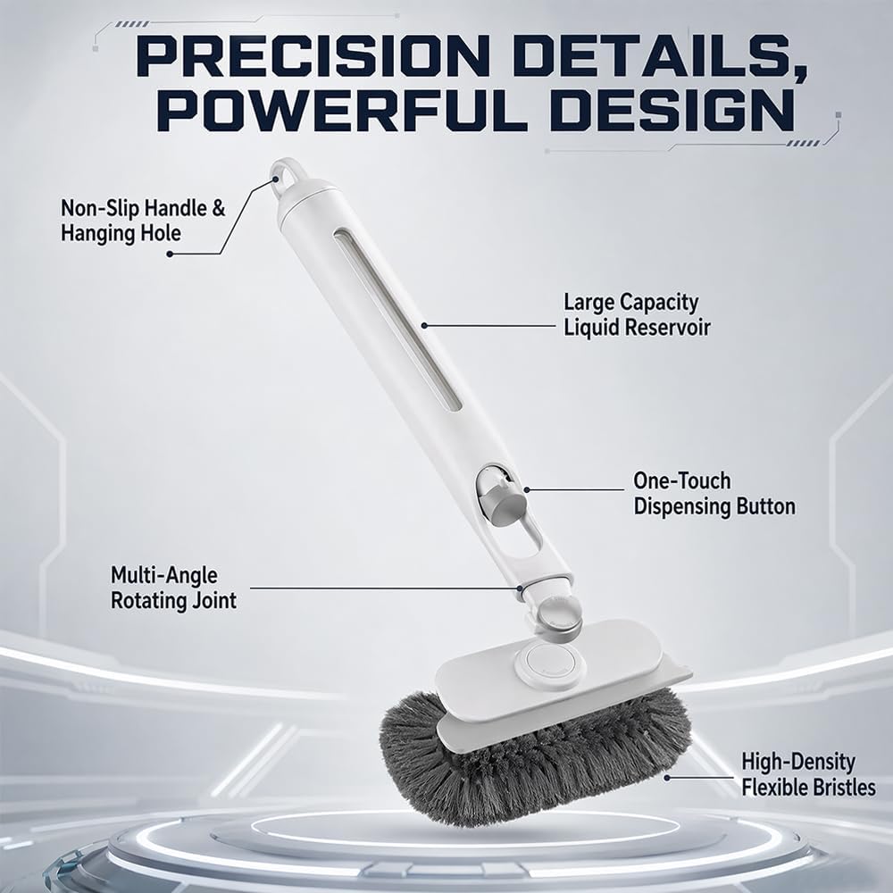 Floor Cleaning Brush with soap Dispenser and rotatable Brush Head, Suitable for Cleaning Bathroom Tiles and Kitchen Range Hoods