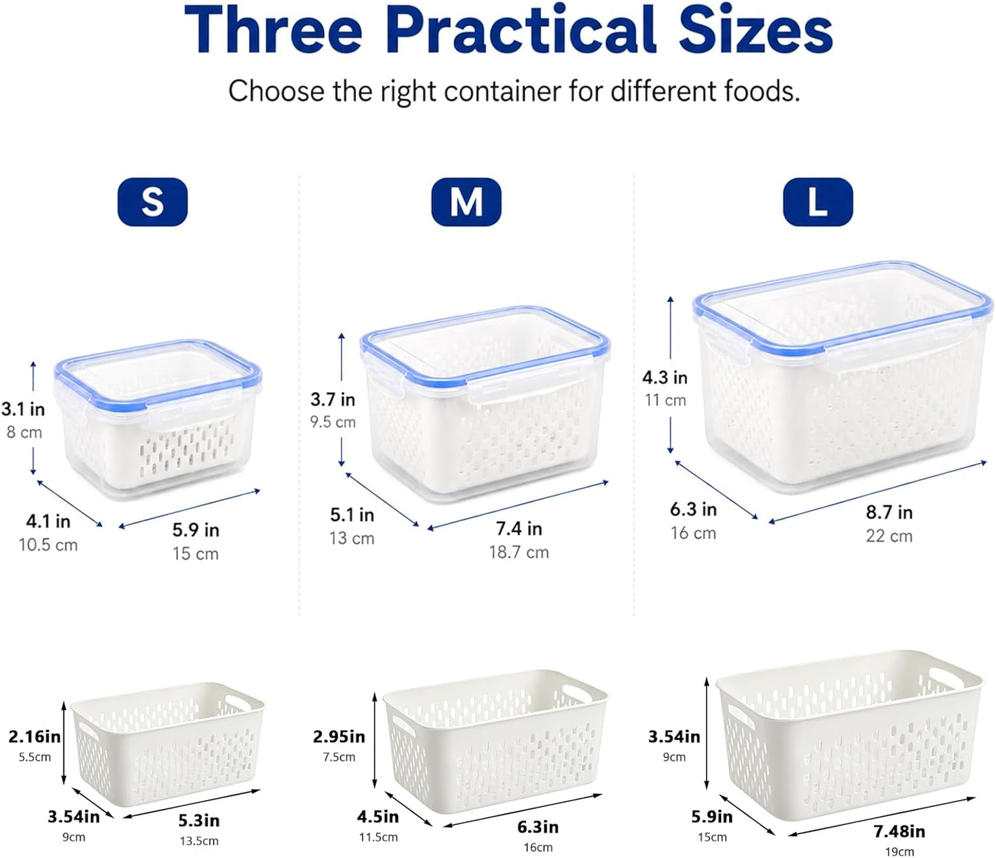 Fruit Containers 3Pcs – 4-in-1 with Removable Colanders & Lids, Fridge Fresh Storage, Dishwasher Safe