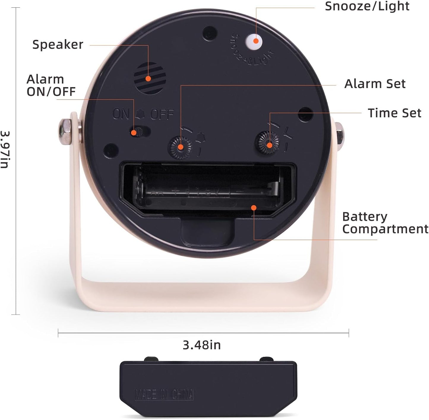 Analog Alarm Clock, Silent Non-Ticking Quartz Movement, Battery-Operated with Snooze & On-Demand Light, Easy to Set Gentle Wake Bedside Desk Clock, Ideal for Home, Travel, Office (Gray)