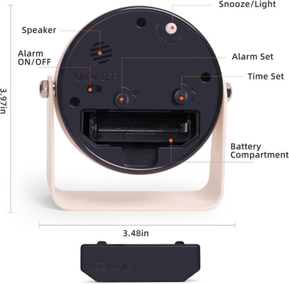 Analog Alarm Clock, Silent Non-Ticking Quartz Movement, Battery-Operated with Snooze & On-Demand Light, Easy to Set Gentle Wake Bedside Desk Clock, Ideal for Home, Travel, Office (Gray)