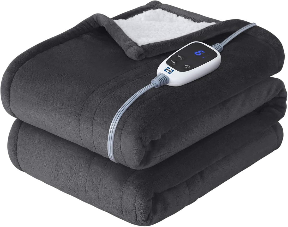 Sealy Electric Throw Blanket Heated Flannel & Sherpa Auto Shutoff 50"x60"