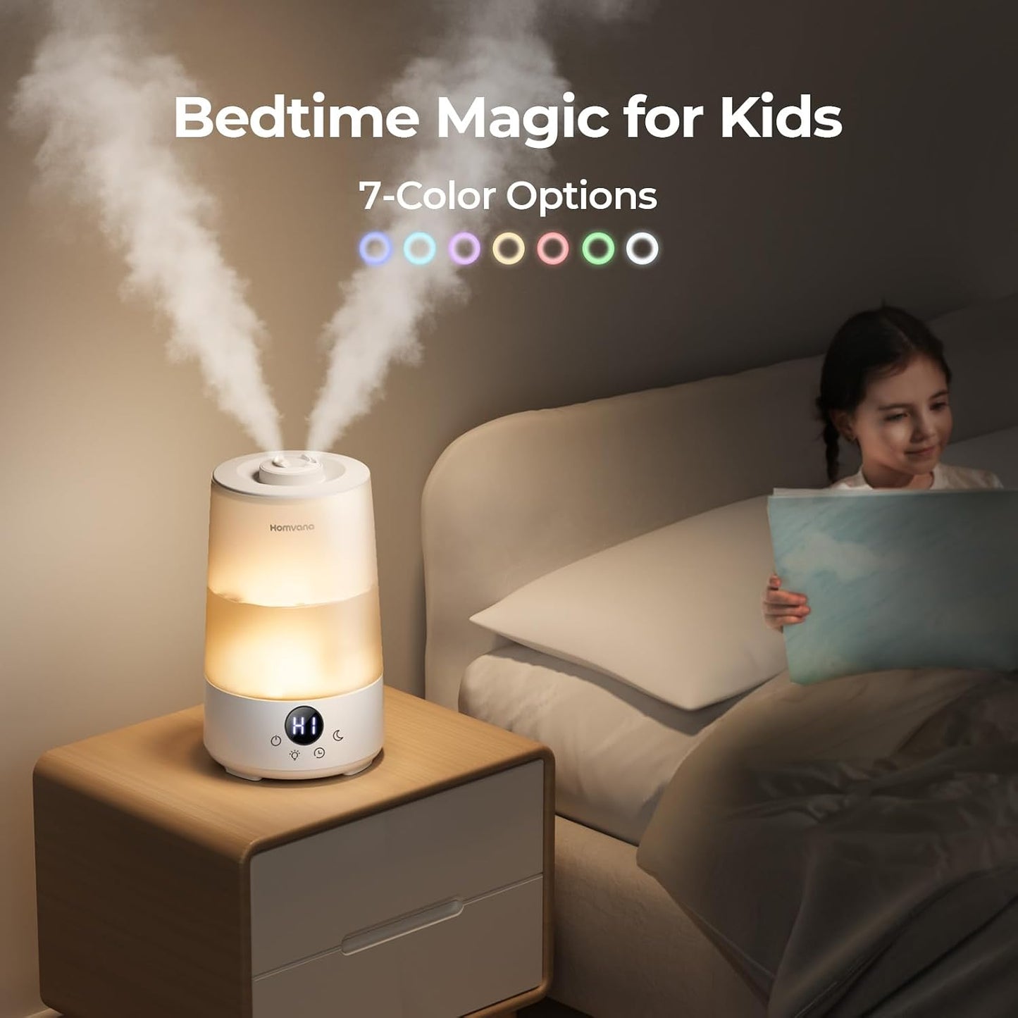 Homvana 3.6L Cool Mist Humidifiers for Bedroom, Large Room, Home, Whole House, Office, Living Room, 34H Top Fill Easy to Clean, Humidifier for Baby, Nursery, Infants, Kids, Toddlers, BPA-Free (White)