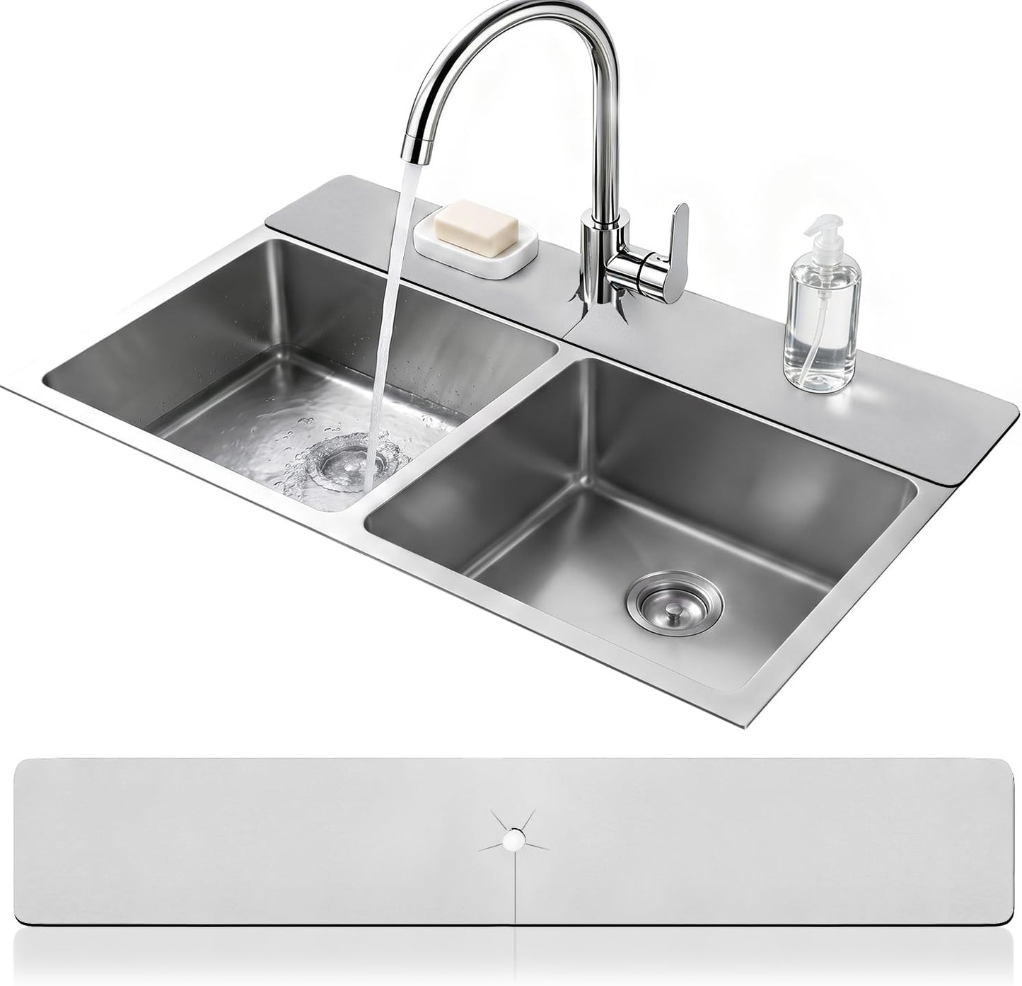 LOPNUR Cuttable Faucet Mat for Kitchen Sink, Extra Long 29 Inch, Black | Super Absorbent & Fast Dry Diatomite Sink Splash Guard, 0.8-2.4 Inch Adjustable Faucet Hole, Cut to Fit Bathroom & RV Sinks
