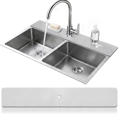 LOPNUR Cuttable Faucet Mat for Kitchen Sink, Extra Long 29 Inch, Black | Super Absorbent & Fast Dry Diatomite Sink Splash Guard, 0.8-2.4 Inch Adjustable Faucet Hole, Cut to Fit Bathroom & RV Sinks