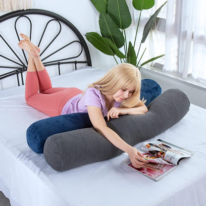 1 MIDDLE ONE Body Pillow for Adults, Bolster Pillow with Removable Velvet Cover, Long Round Cervical Roll Pillow, 35 x 7.87 Inches, Blue