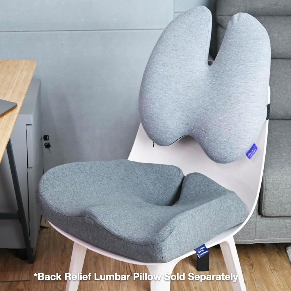 C CUSHION LAB Patented Pressure Relief Seat Cushion for Long Sitting Hours on Office/Home Chair, Car, Wheelchair - Extra-Dense Memory Foam for Hip, Tailbone, Coccyx, Sciatica - Light Grey