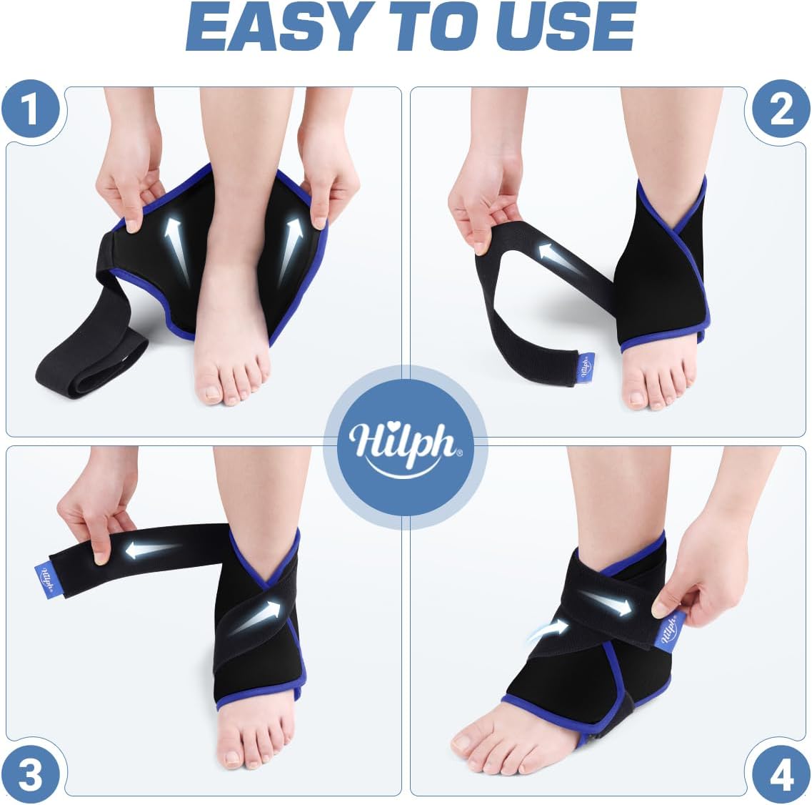 Hilph Ankle Heel Ice Pack Wrap for Swelling, Achilles Tendonitis, Sprain | Longer Strap for Cold Compression Therapy, Flexible Gel Foot Ice Pack Wrap, for Ankle Surgery Recovery, Plantar Fasciitis