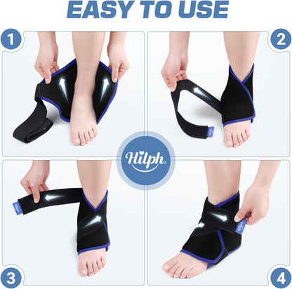 Hilph Ankle Heel Ice Pack Wrap for Swelling, Achilles Tendonitis, Sprain | Longer Strap for Cold Compression Therapy, Flexible Gel Foot Ice Pack Wrap, for Ankle Surgery Recovery, Plantar Fasciitis