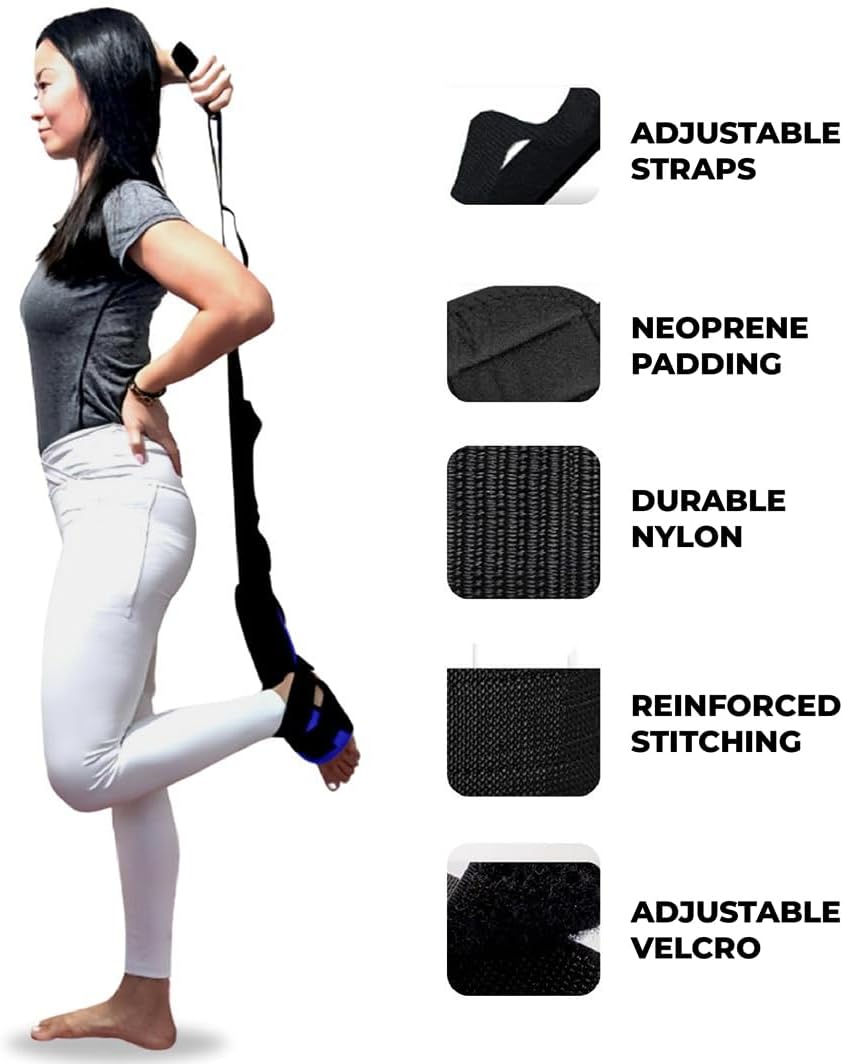 Foot and Calf Stretcher - Stretching Strap for Plantar Fasciitis, Achilles Tendonitis, Heel Spurs, Foot Drop, & Hamstring, Versatile Stretch Strap Used as Leg stretcher, Hamstring Stretcher and Foot Stretcher