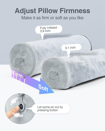 Luxtude Inflatable Neck Roll Pillow for Sleeping, Travel Neck Pillow | Soft Cylinder Support Pillows, Round Bolster Pillows for Bed, Lumbar Roll, Legs, Back and Yoga (Grey-3.9in)
