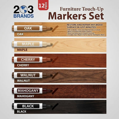 Furniture Touch-Up Markers Set | Wood Repair Kit for Fixing Stains and Scratches on Floors, Tables, Bedposts, Desks | Markers and Wax Sticks to Cover Up Oak Maple Cherry Walnut Mahogany