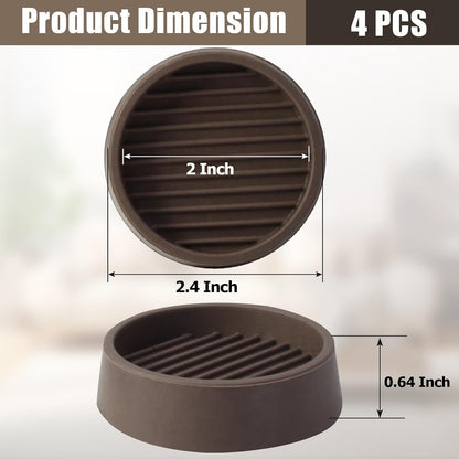 4 Pack 1.5 Inch Round Rubber Caster Cups Floor Protector Brown | Dense Rubber Anti-Slip Firm Grip, Floor Protection From Scratches, Slide-In No Tools Needed, Blends With Wood Metal Finishes